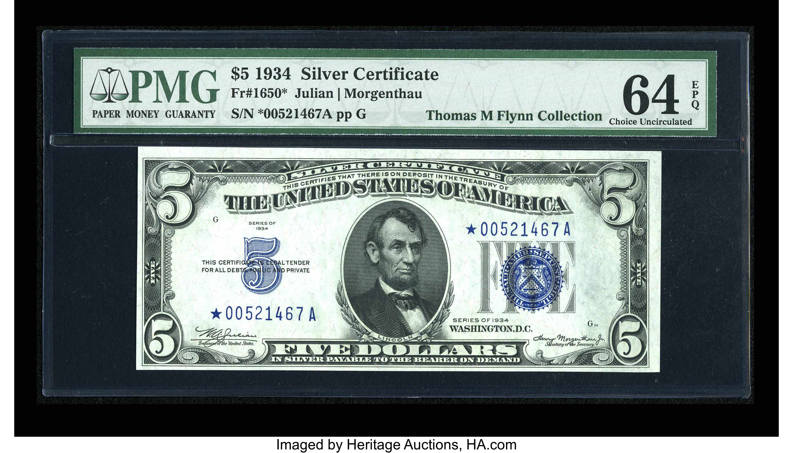 image for: Fr. 1650* $5 1934 Silver Certificate. PMG Choice Uncirculated 64 EPQ....