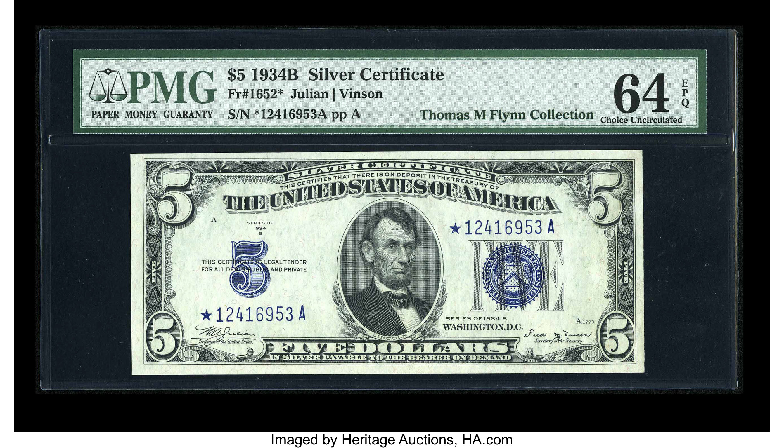 image for: Fr. 1652* $5 1934B Silver Certificate. PMG Choice Uncirculated 64 EPQ....