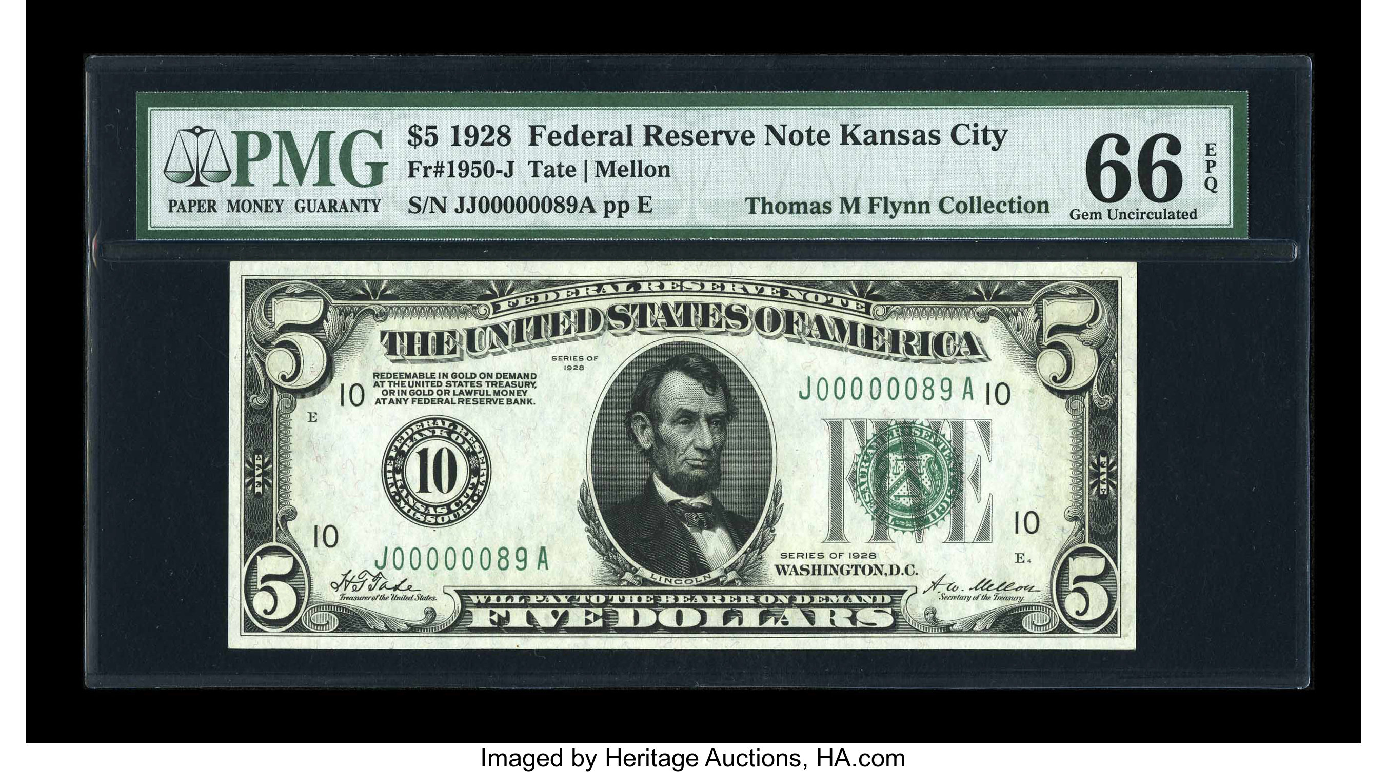 image for: Fr. 1950-J $5 1928 Federal Reserve Note. PMG Gem Uncirculated 66 EPQ....