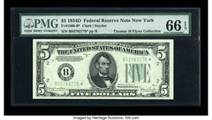 image for: Fr. 1960-B* $5 1934D Federal Reserve Note. PMG Gem Uncirculated 66 EPQ....