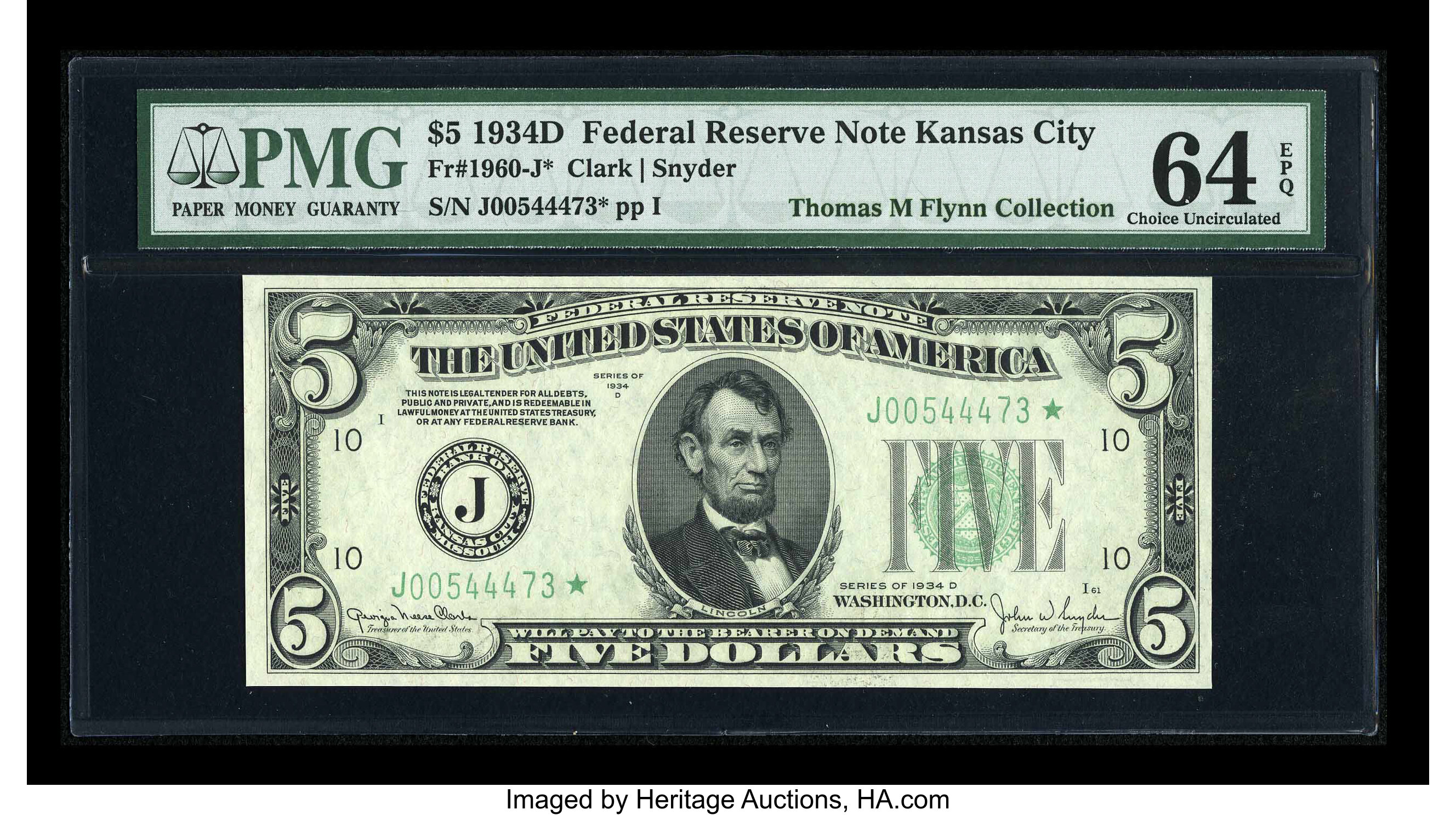 image for: Fr. 1960-J* $5 1934D Federal Reserve Note. PMG Choice Uncirculated 64 EPQ....
