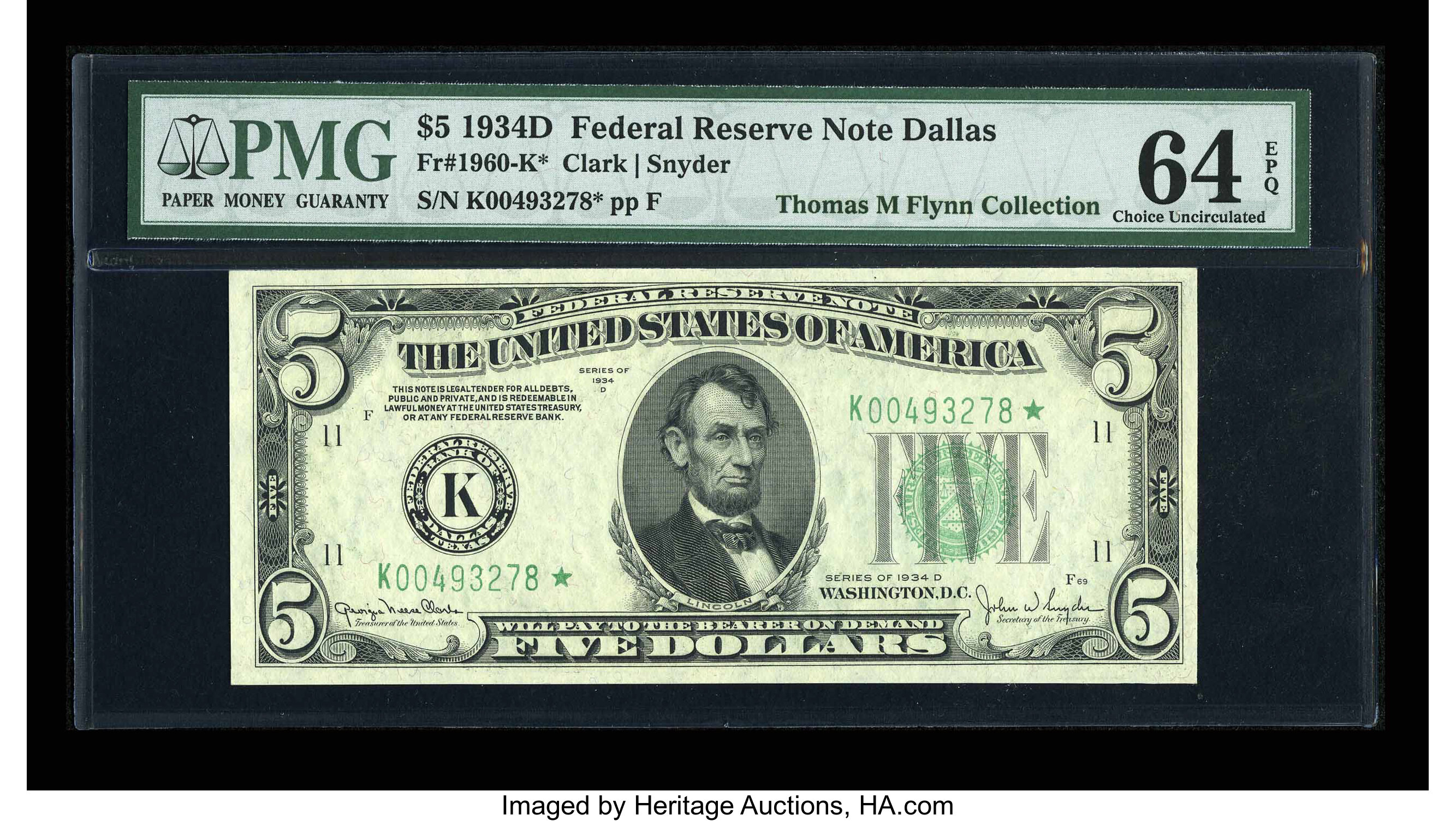 image for: Fr. 1960-K* $5 1934D Federal Reserve Note. PMG Choice Uncirculated 64 EPQ....