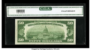 image for: Fr. 2100-A $50 1928 Federal Reserve Note. CGA Gem Uncirculated 65....