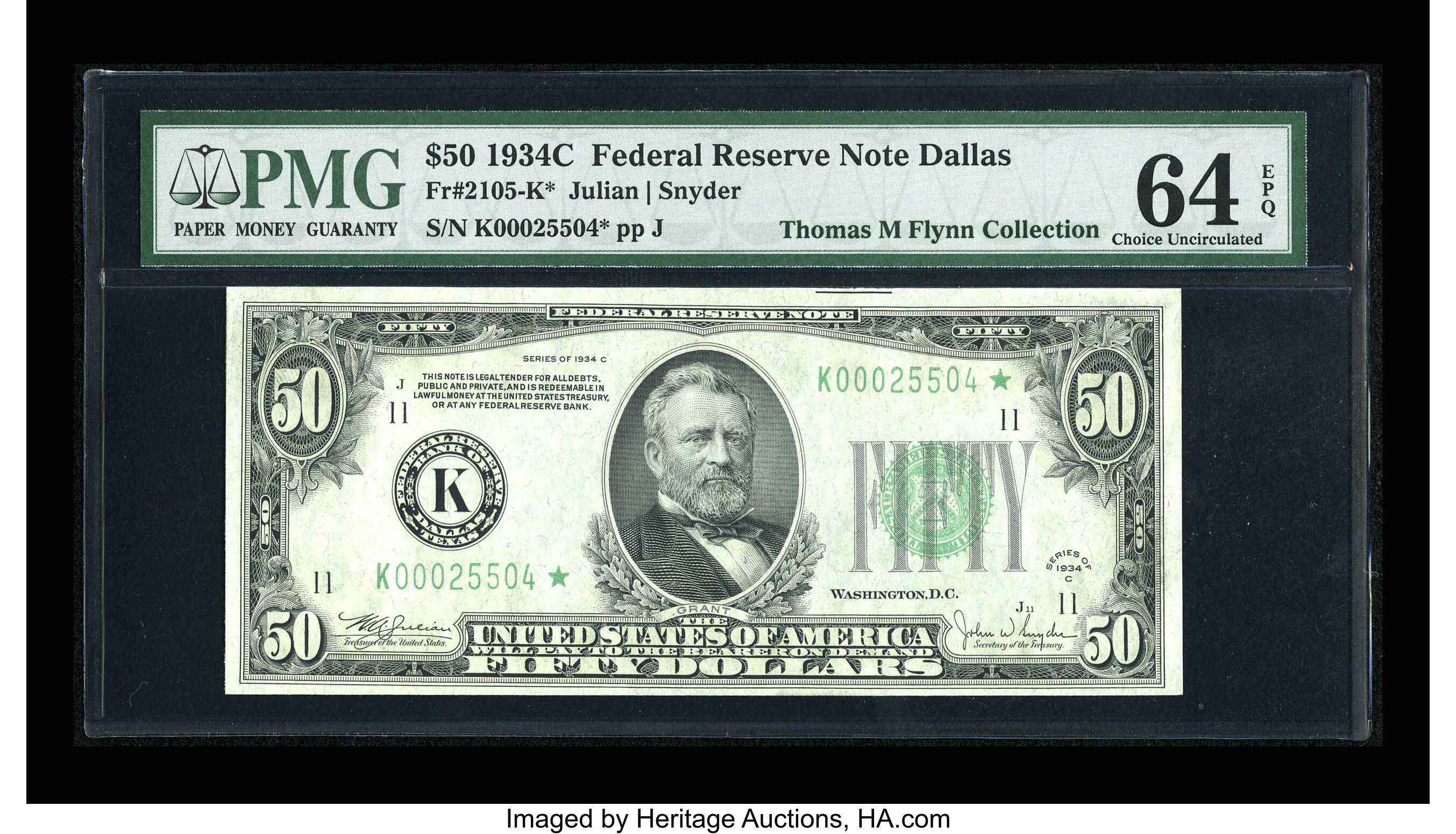image for: Fr. 2105-K* $50 1934C Federal Reserve Note. PMG Choice Uncirculated 64 EPQ....