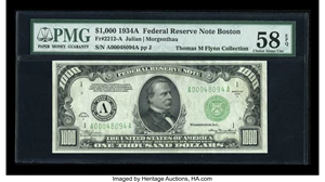 image for: Fr. 2212-A $1000 1934A Federal Reserve Note. PMG Choice About Unc 58 EPQ....