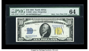 image for: Fr. 2308 $10 1934 North Africa Silver Certificate. PMG Choice Uncirculated 64....