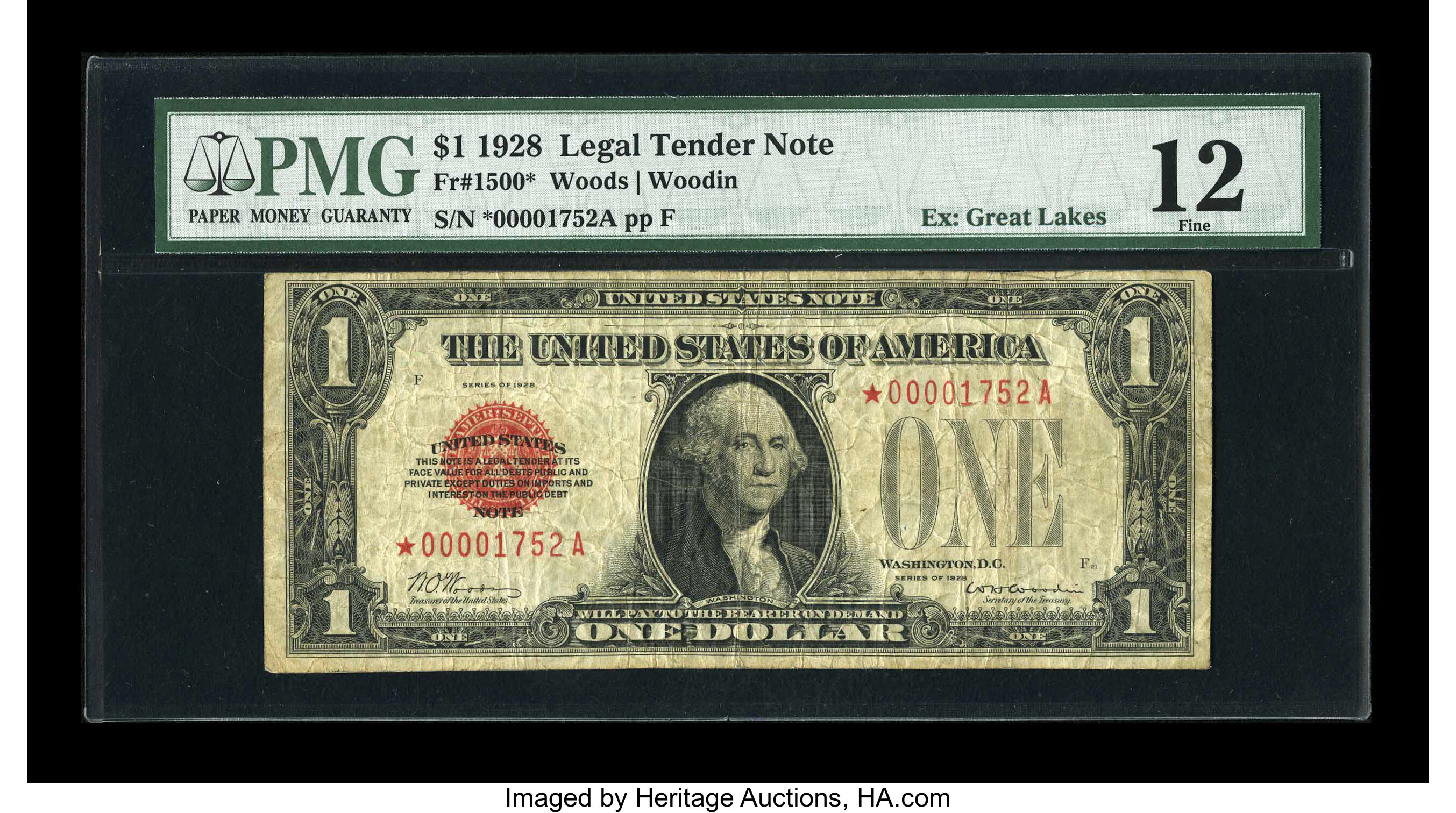 image for: Fr. 1500* $1 1928 Legal Tender Note. PMG Fine 12....