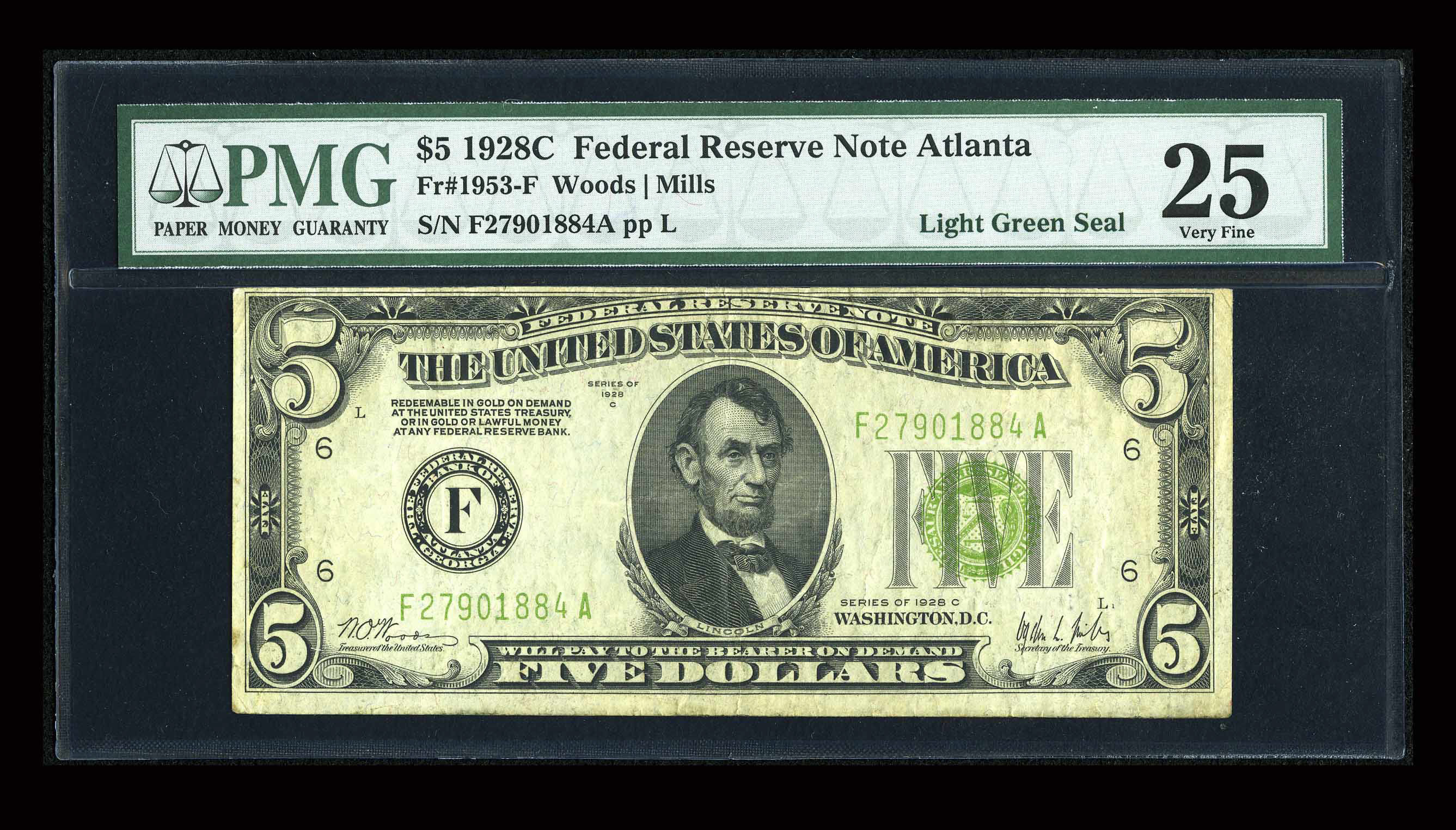 image for: Fr. 1953-F $5 1928C LGS Federal Reserve Note. PMG Very Fine 25....
