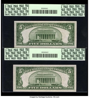 image for: Fr. 1956-G/Fr. 1957-G $5 1934 Mule/1934-A Federal Reserve Notes. Changeover Pair. PCGS Choice New 63PPQ and Very Choice New 64...