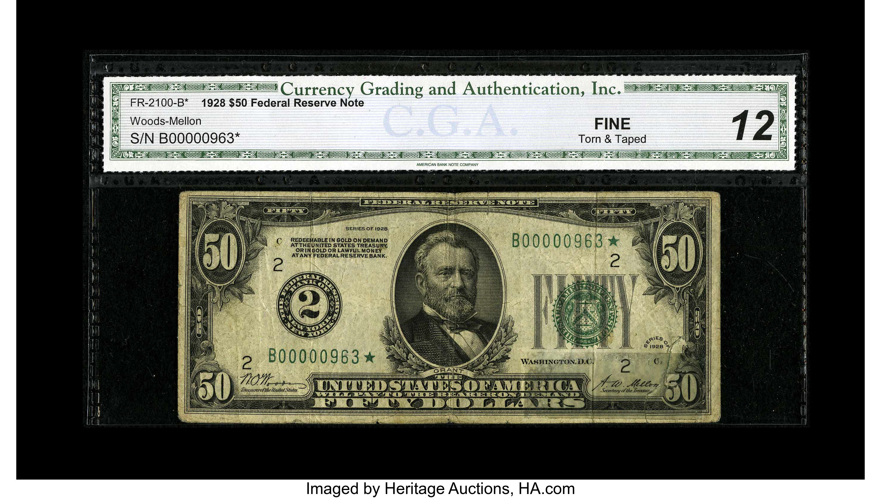 image for: Fr. 2100-B* $50 1928 Federal Reserve Note. CGA Fine 12....