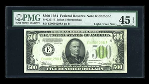 image for: Fr. 2201-E $500 1934 Light Green Seal Federal Reserve Note. PMG Choice Extremely Fine 45 EPQ....