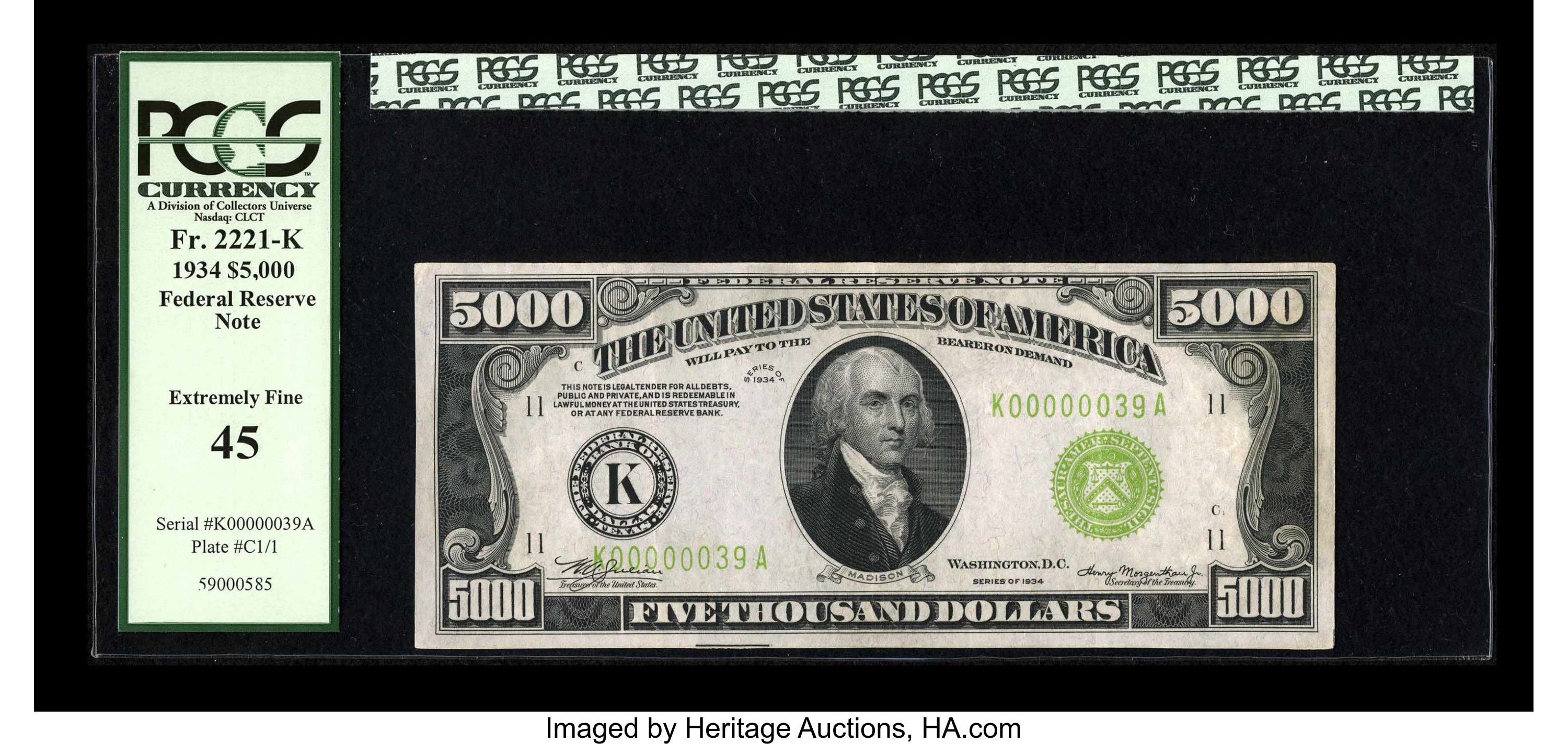 image for: Fr. 2221-K $5000 1934 Federal Reserve Note. PCGS Extremely Fine 45....