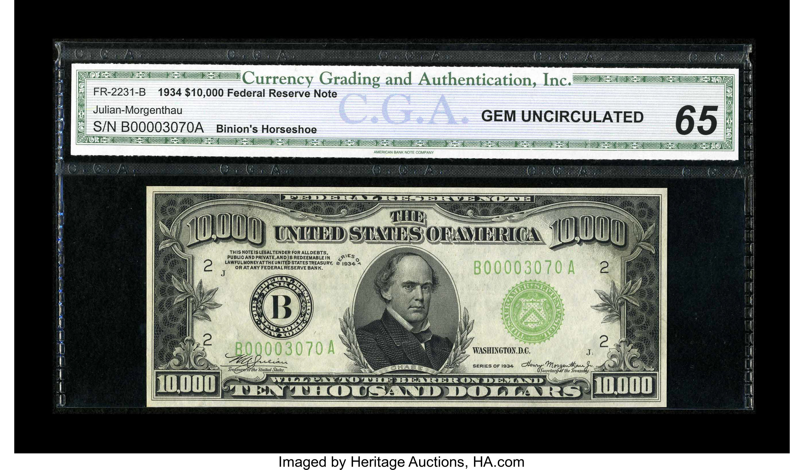 image for: Fr. 2231-B $10000 1934 Federal Reserve Note. CGA Gem Uncirculated 65....