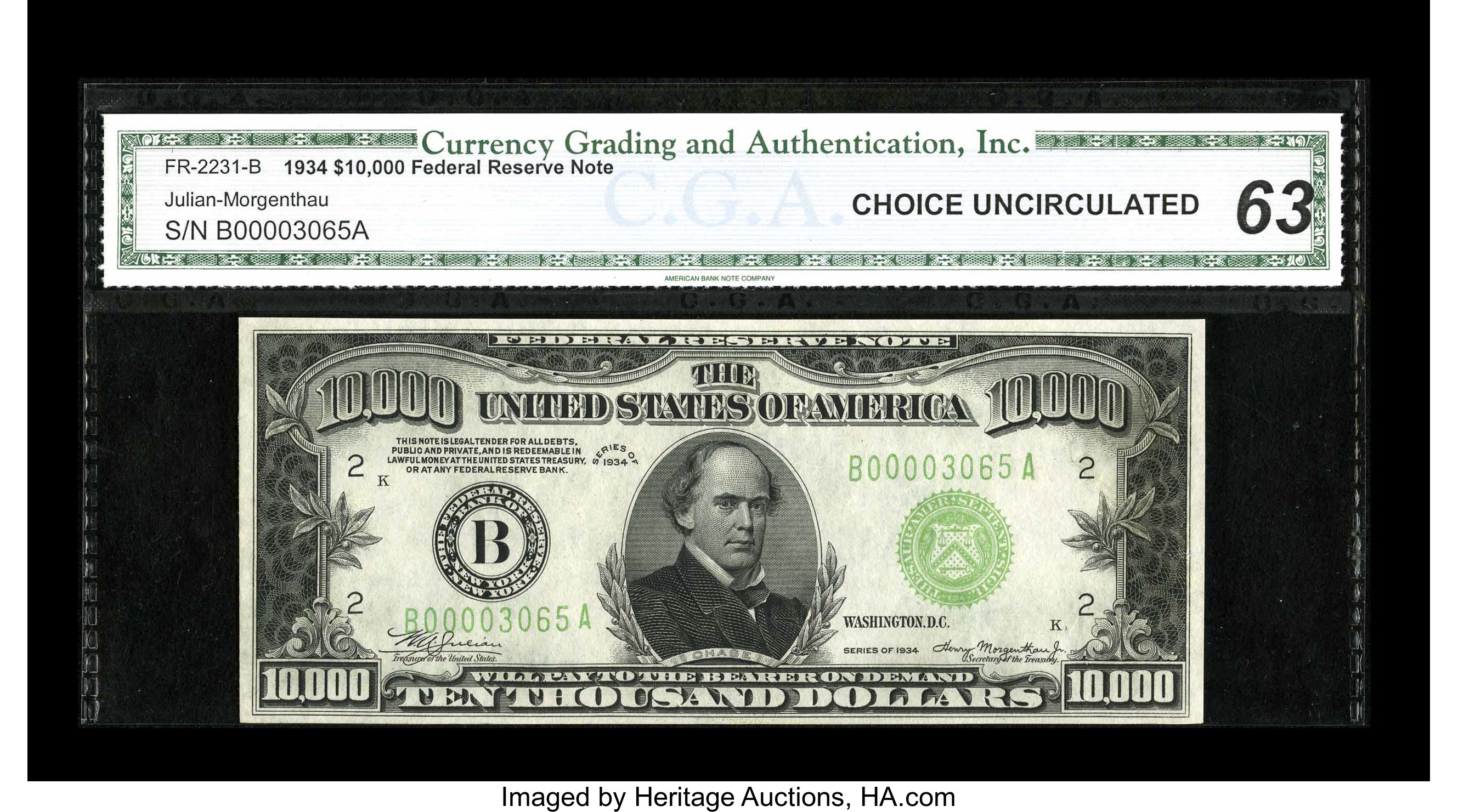 image for: Fr. 2231-B $10000 1934 Federal Reserve Note. CGA Choice Uncirculated 63....