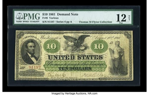image for: Fr. 6 $10 1861 Demand Note PMG Fine 12 NET....