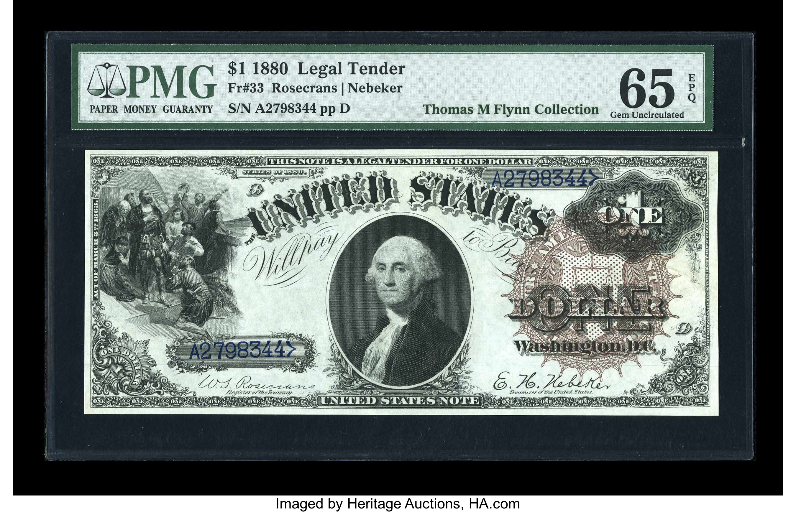 image for: Fr. 33 $1 1880 Legal Tender PMG Gem Uncirculated 65 EPQ....