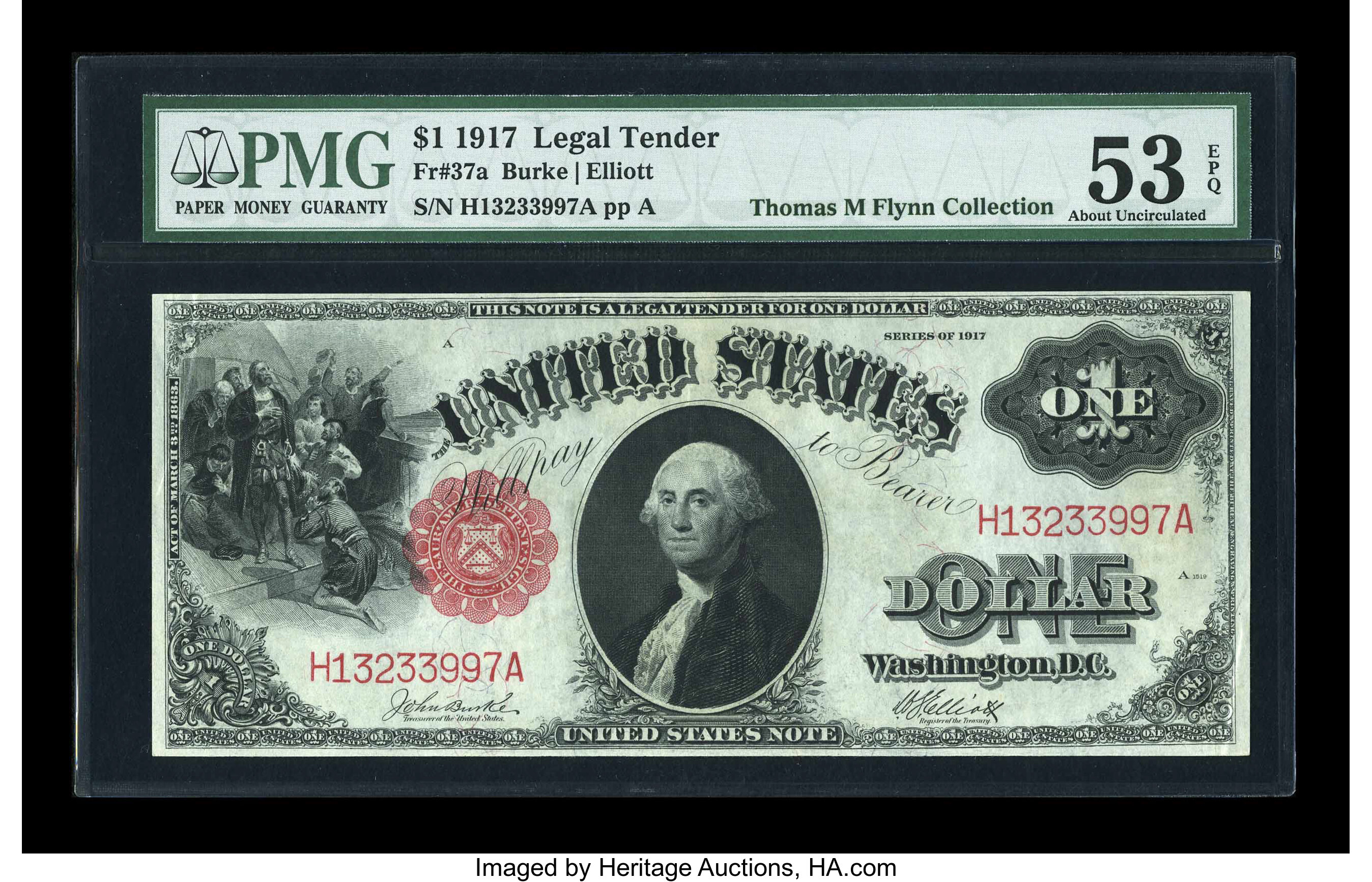 image for: Fr. 37a $1 1917 Legal Tender PMG About Uncirculated 53 EPQ....