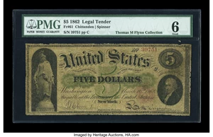 image for: Fr. 61 $5 1862 Legal Tender PMG Good 6....