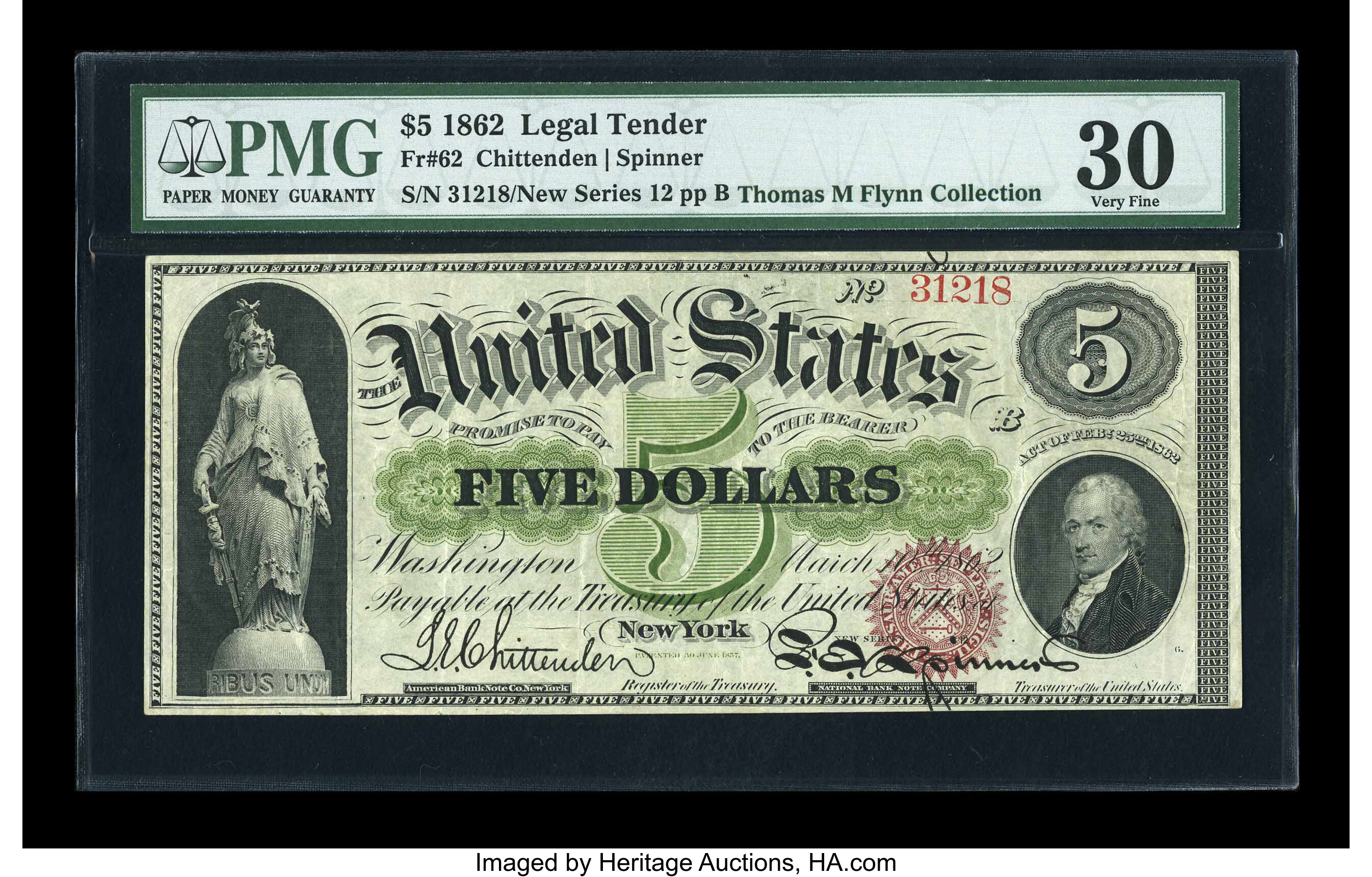image for: Fr. 62 $5 1862 Legal Tender PMG Very Fine 30....