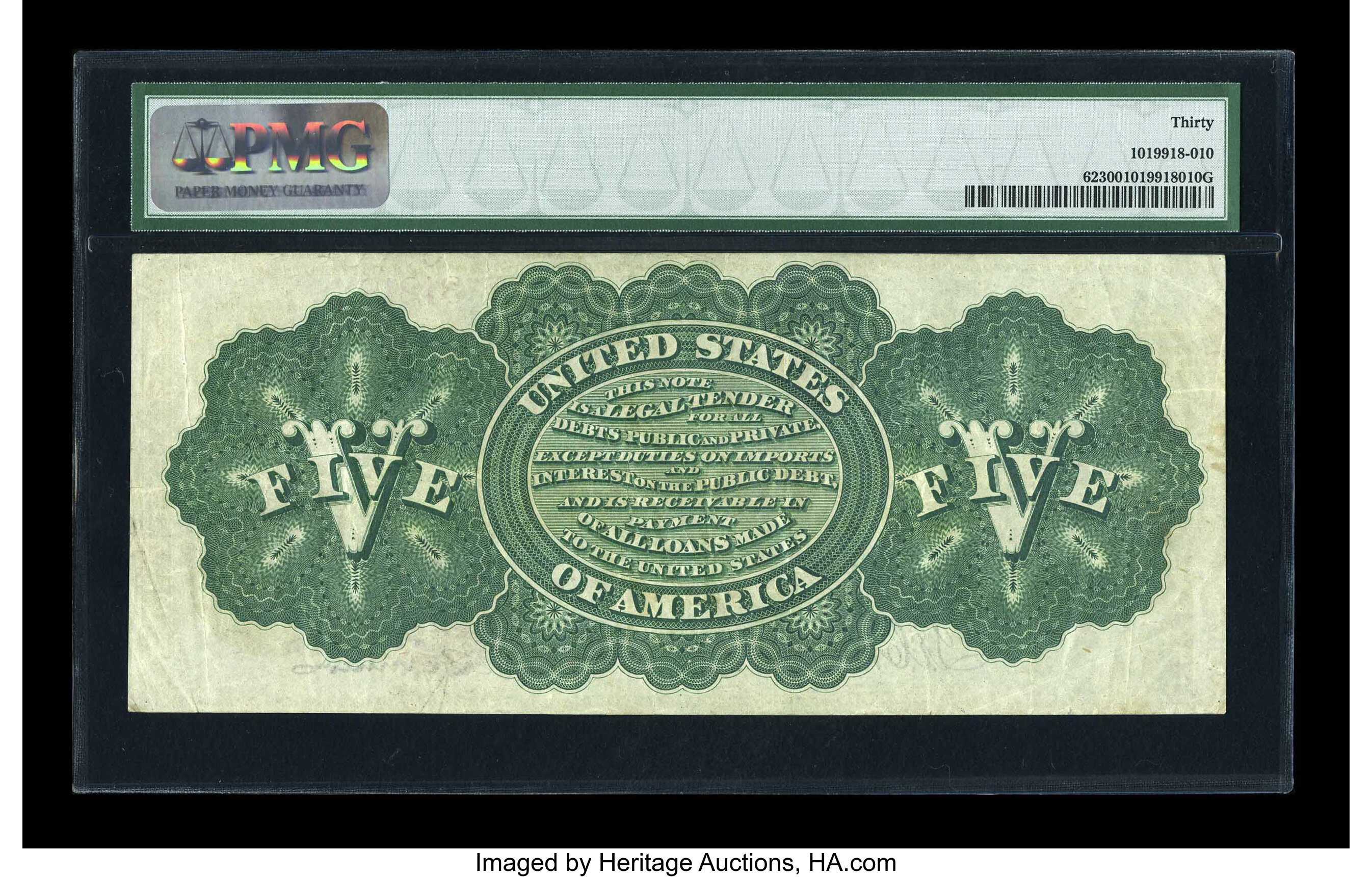 image for: Fr. 62 $5 1862 Legal Tender PMG Very Fine 30....