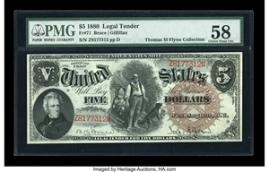image for: Fr. 71 $5 1880 Legal Tender PMG Choice About Unc 58....