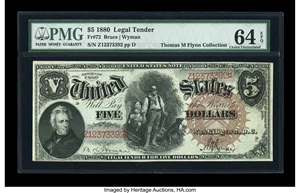 image for: Fr. 72 $5 1880 Legal Tender PMG Choice Uncirculated 64 EPQ....
