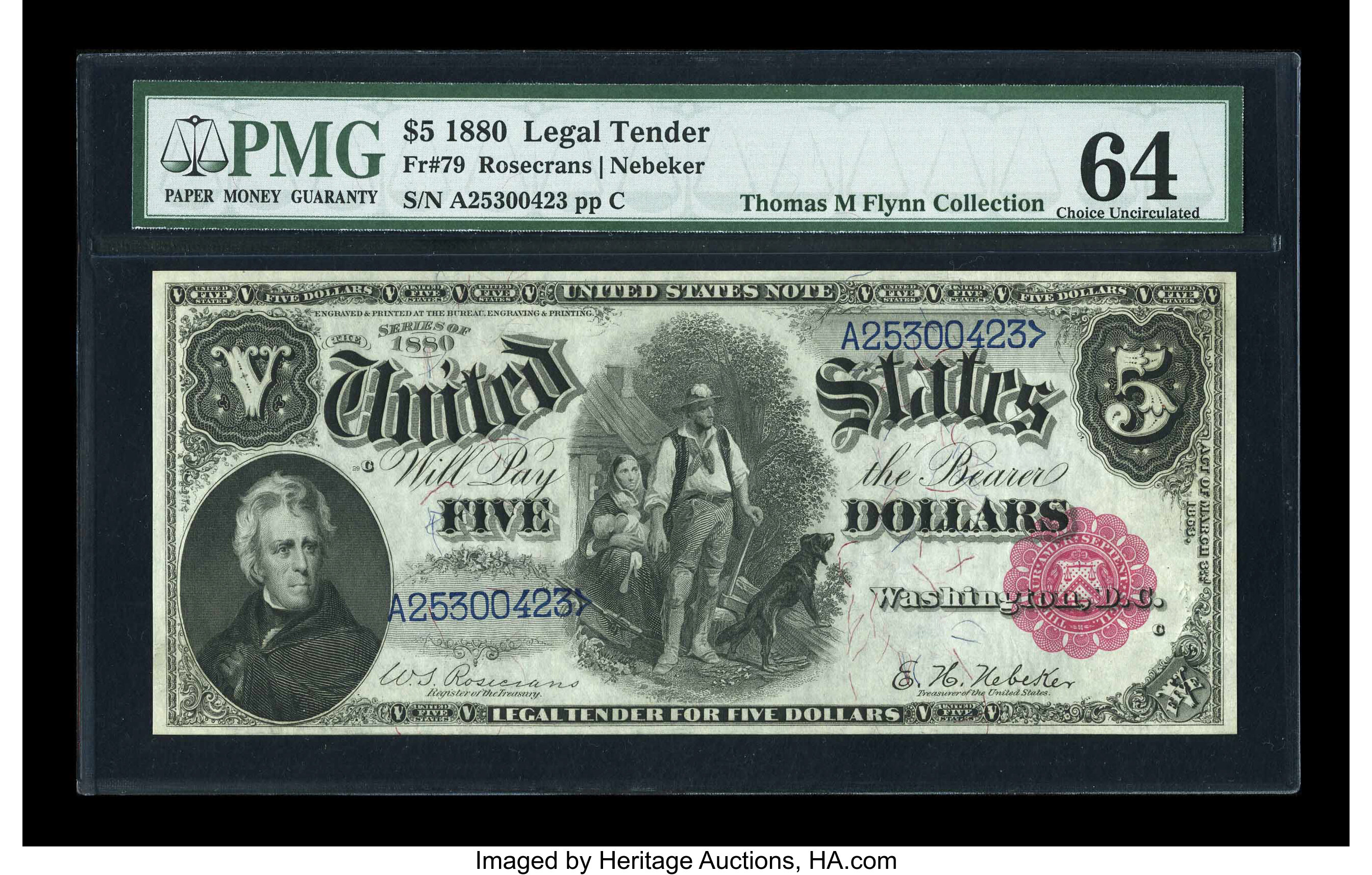 image for: Fr. 79 $5 1880 Legal Tender PMG Choice Uncirculated 64....