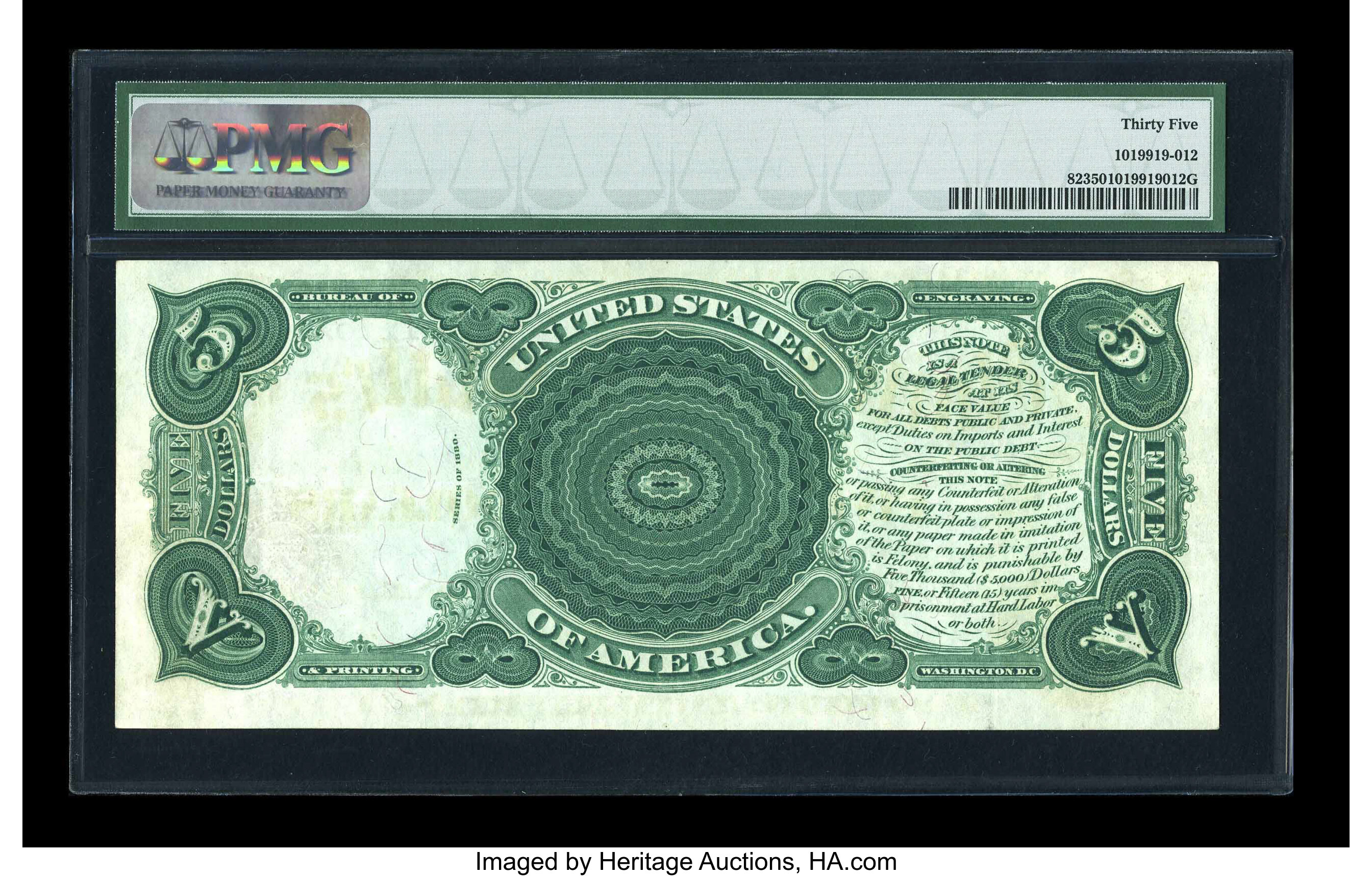 image for: Fr. 82 $5 1880 Legal Tender PMG Choice Very Fine 35....