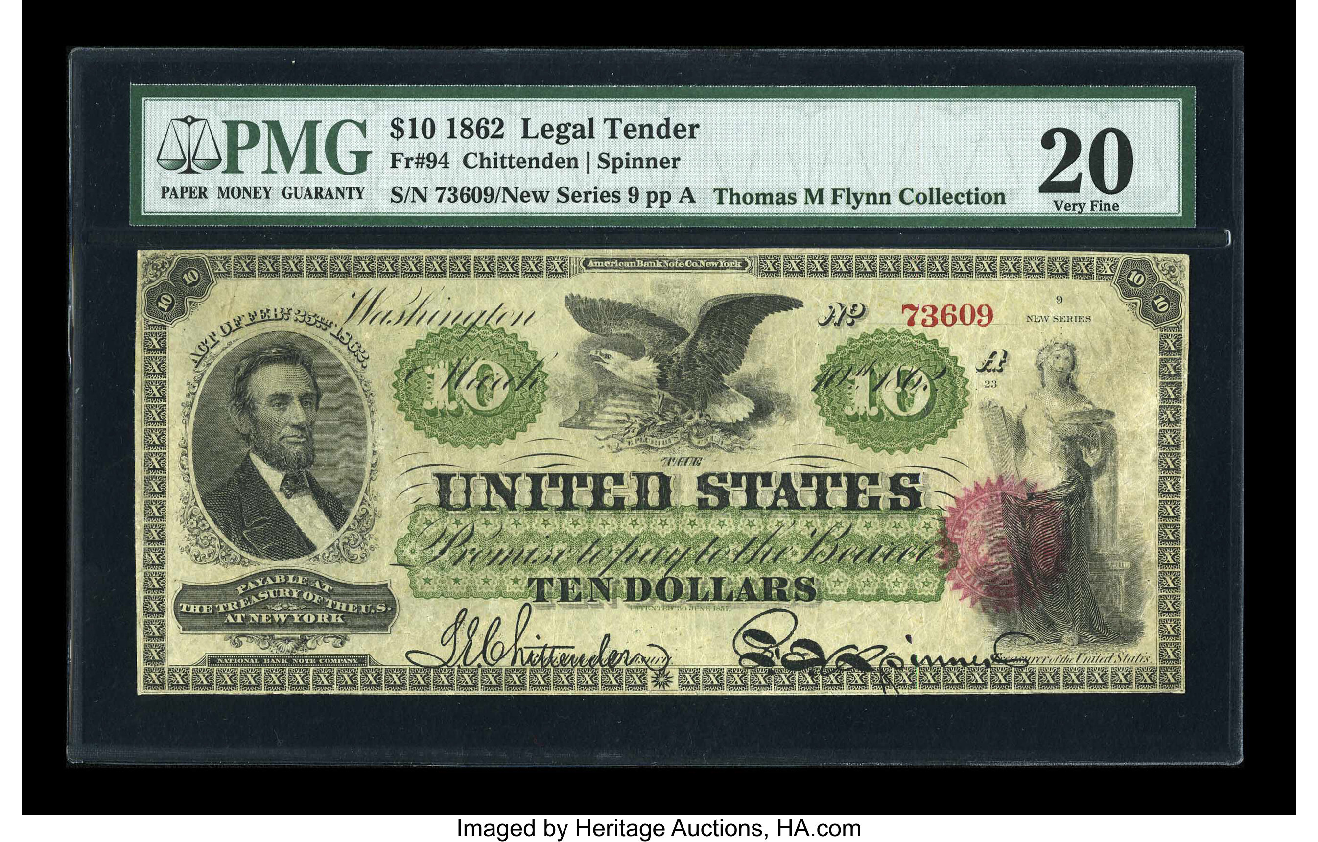 image for: Fr. 94 $10 1862 Legal Tender PMG Very Fine 20....