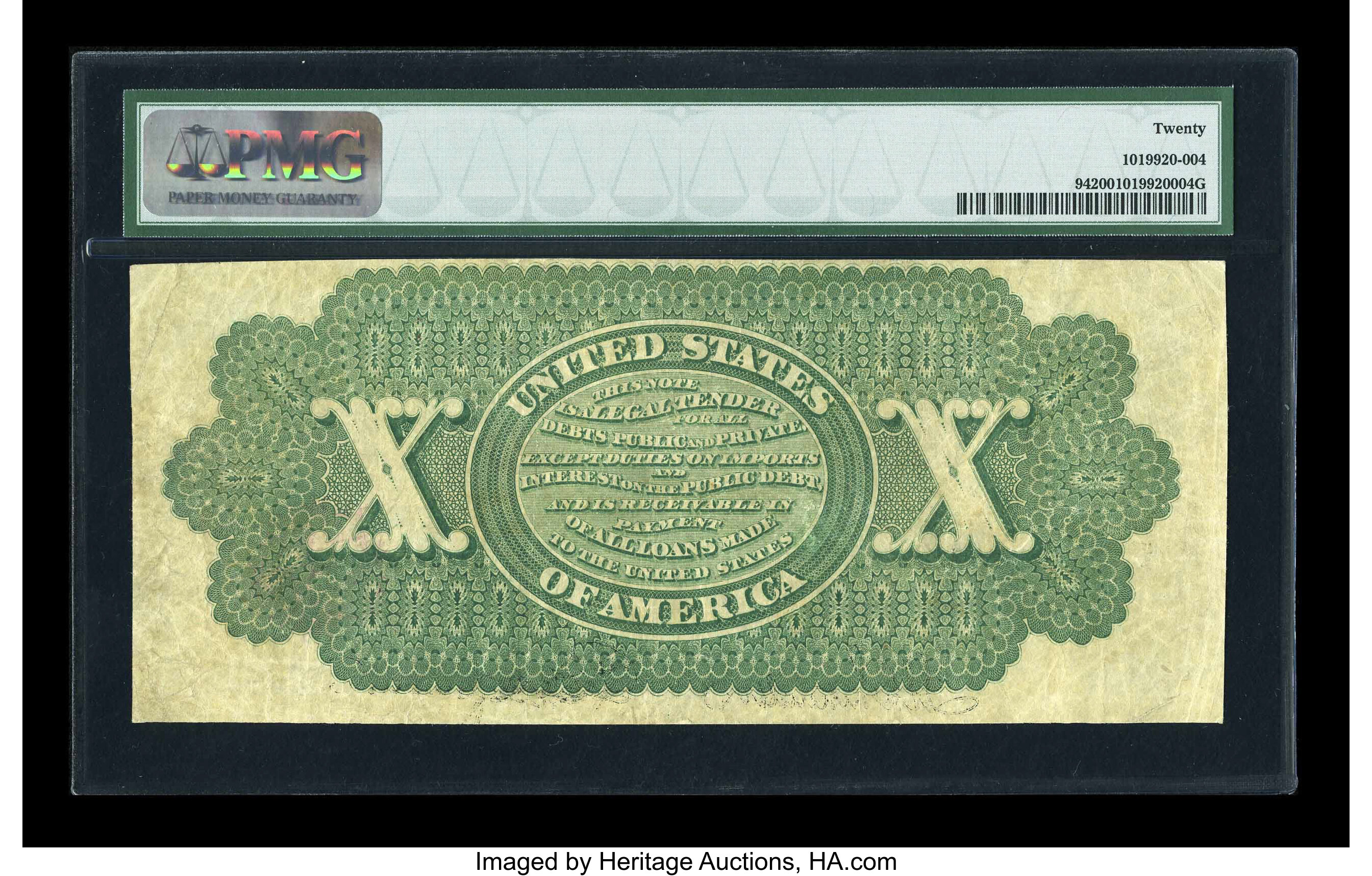 image for: Fr. 94 $10 1862 Legal Tender PMG Very Fine 20....