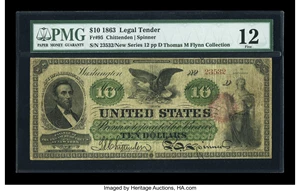 image for: Fr. 95 $10 1863 Legal Tender PMG Fine 12....