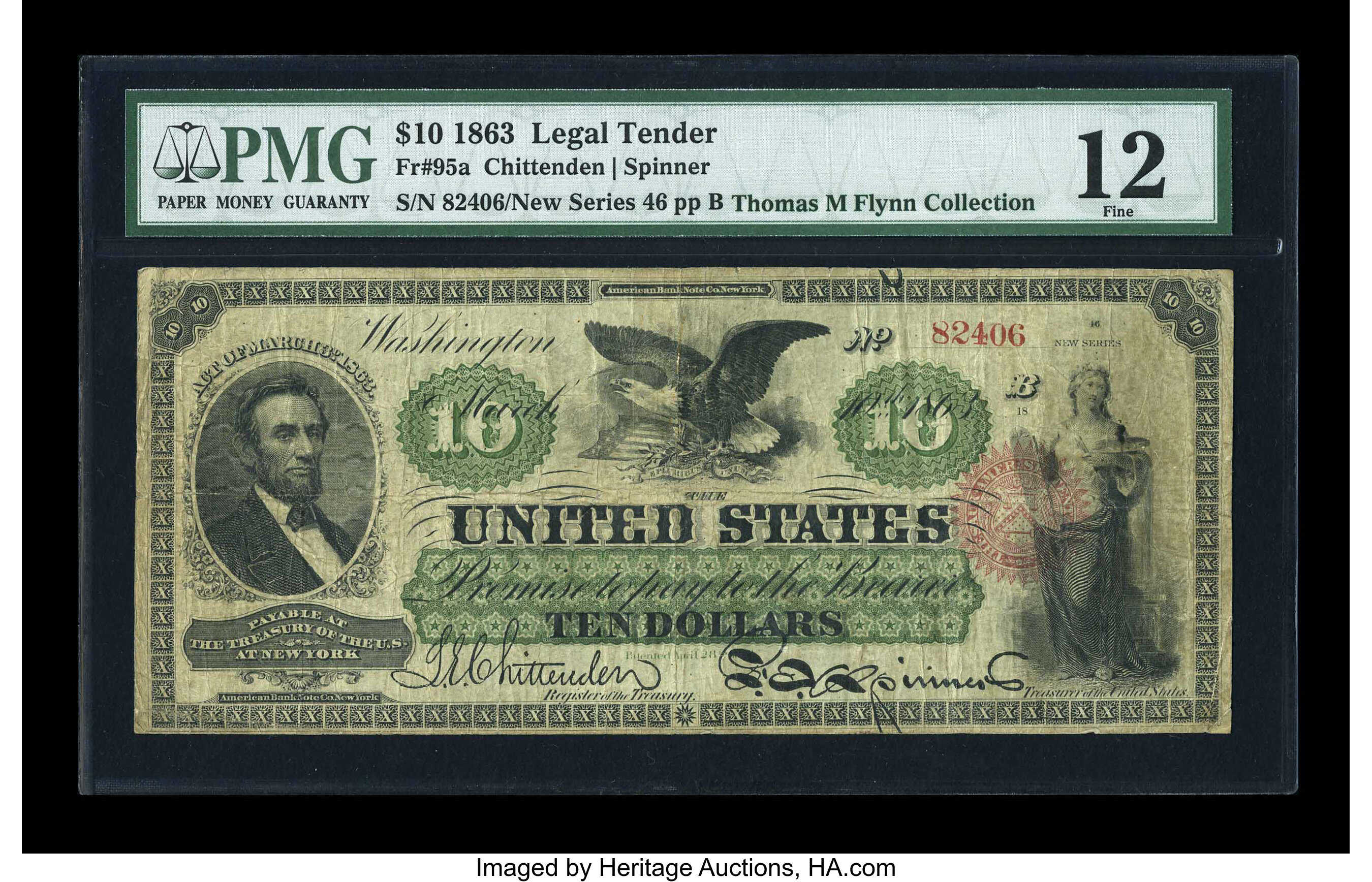 image for: Fr. 95a $10 1863 Legal Tender PMG Fine 12....