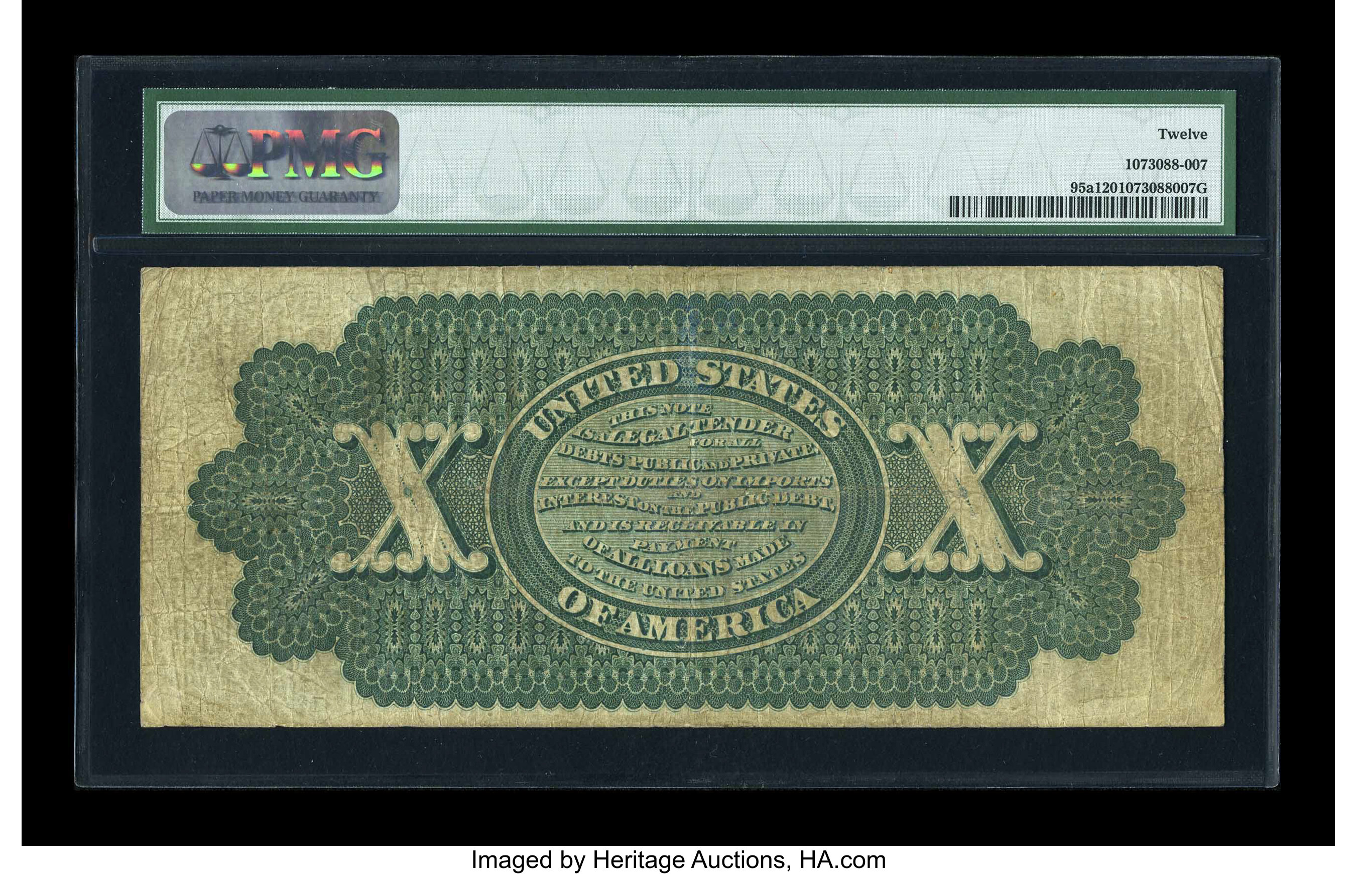 image for: Fr. 95a $10 1863 Legal Tender PMG Fine 12....