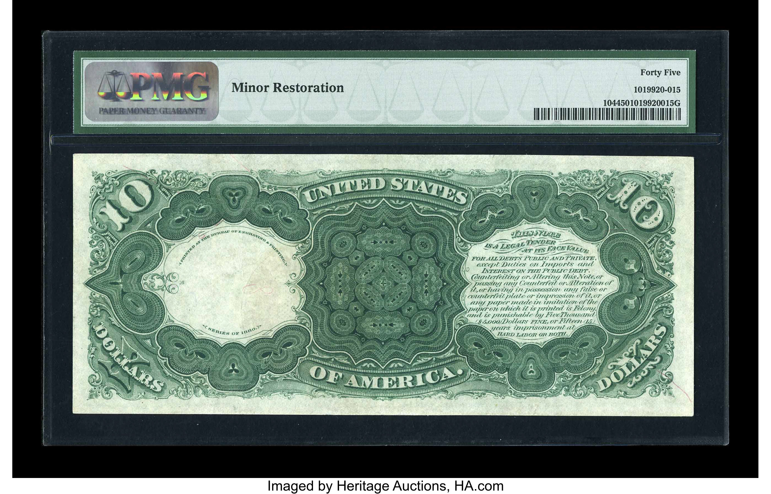 image for: Fr. 104 $10 1880 Legal Tender PMG Choice Extremely Fine 45....