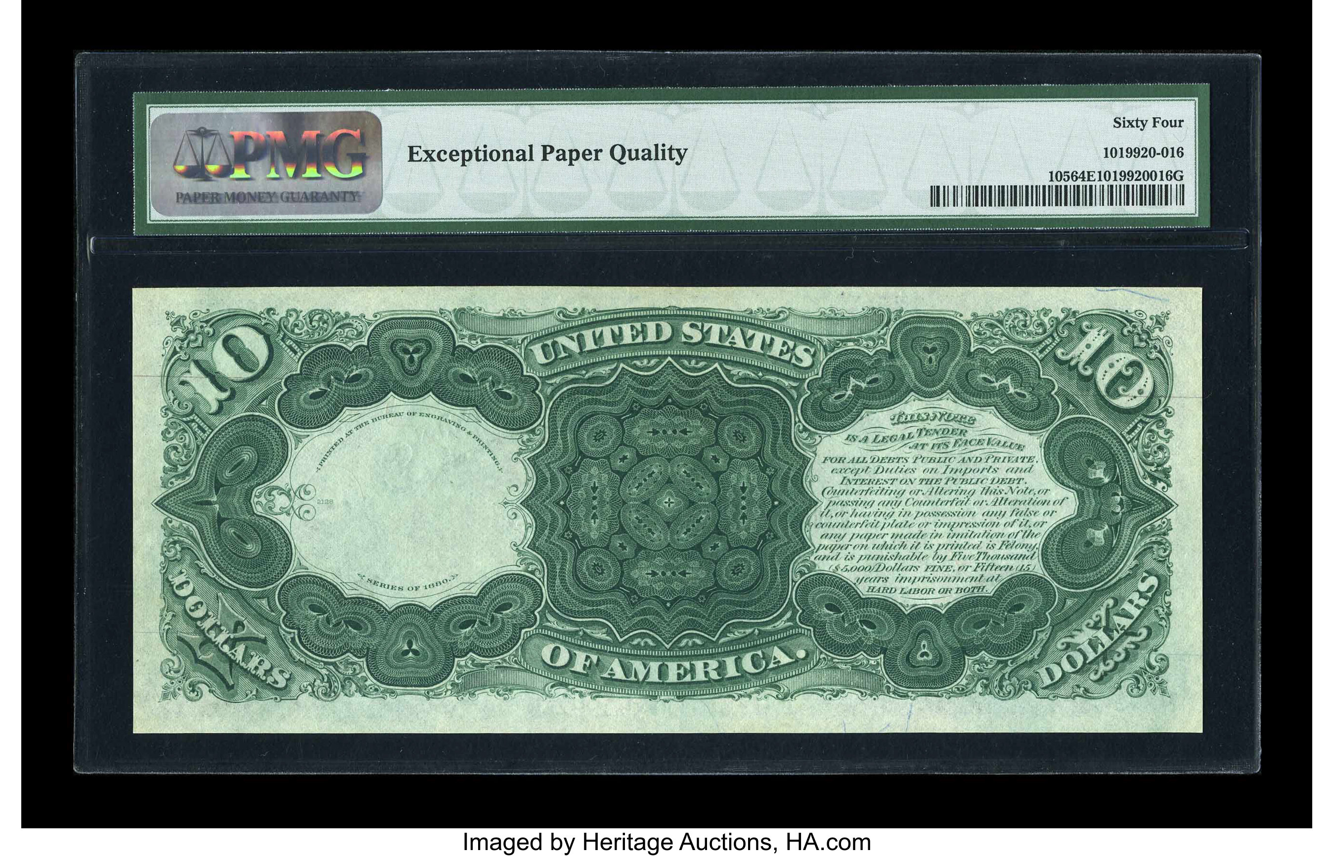image for: Fr. 105 $10 1880 Legal Tender PMG Choice Uncirculated 64 EPQ....