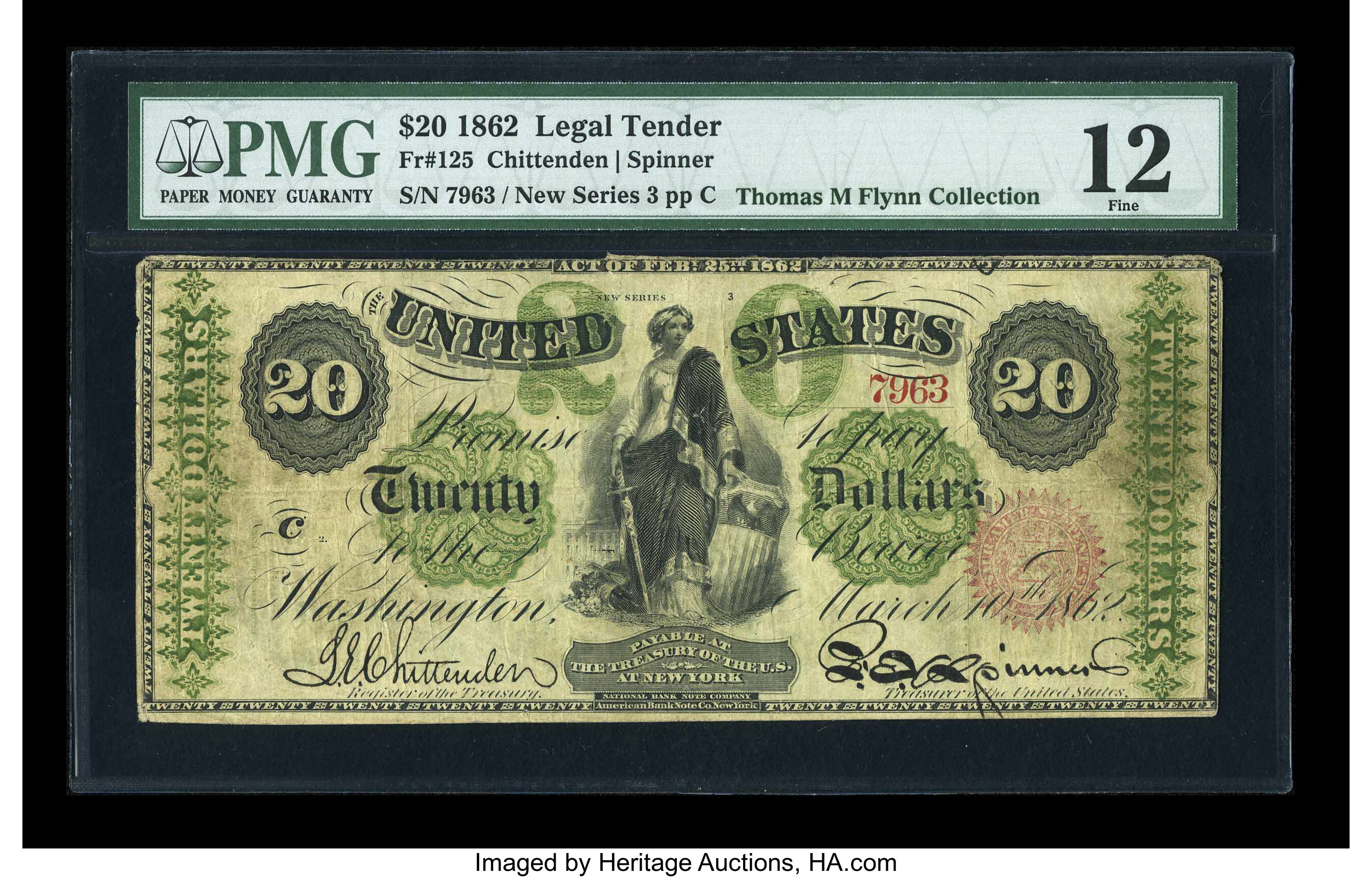 image for: Fr. 125 $20 1862 Legal Tender PMG Fine 12....