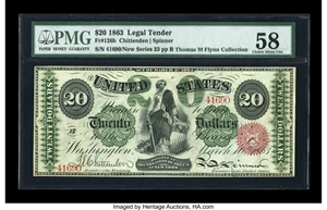 image for: Fr. 126b $20 1863 Legal Tender PMG Choice About Unc 58....