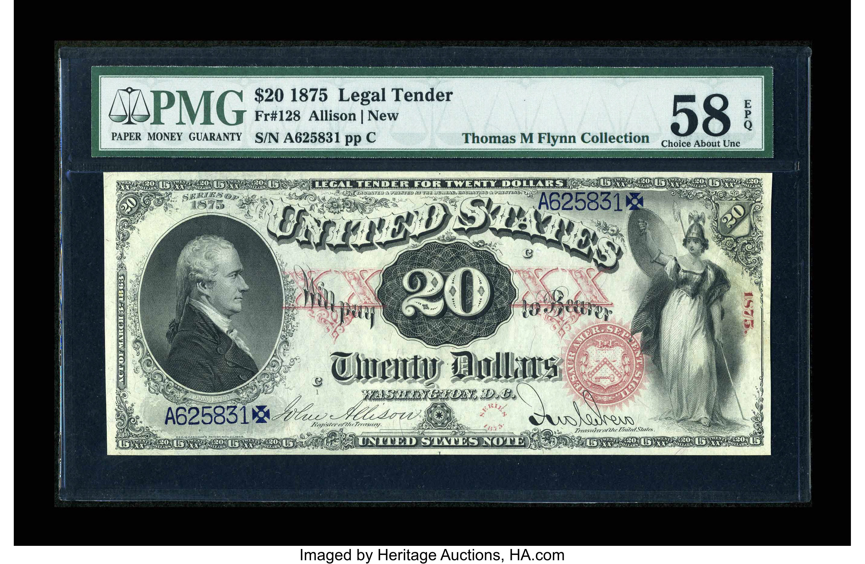 image for: Fr. 128 $20 1875 Legal Tender PMG Choice About Unc 58 EPQ....