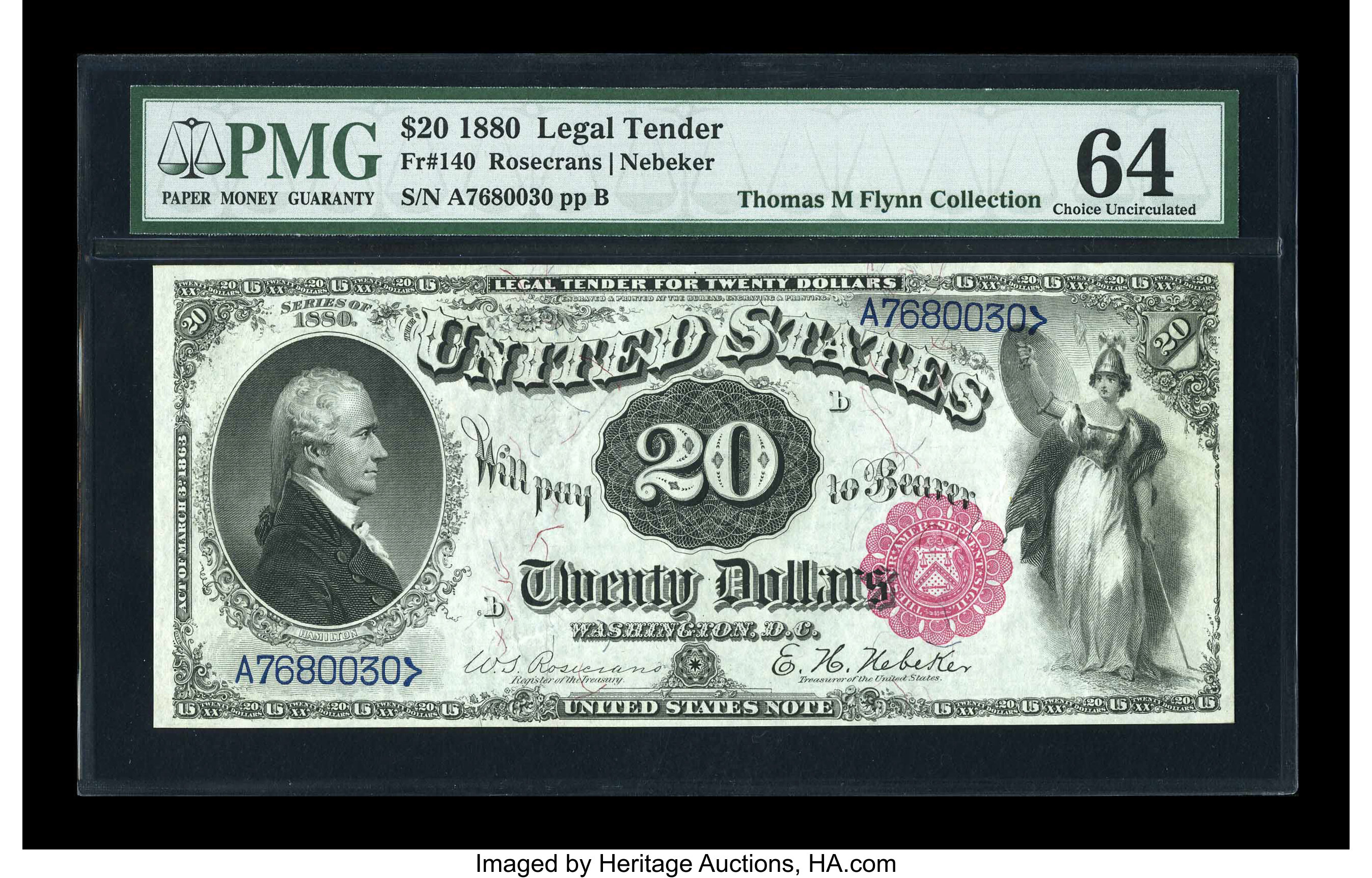 image for: Fr. 140 $20 1880 Legal Tender PMG Choice Uncirculated 64....