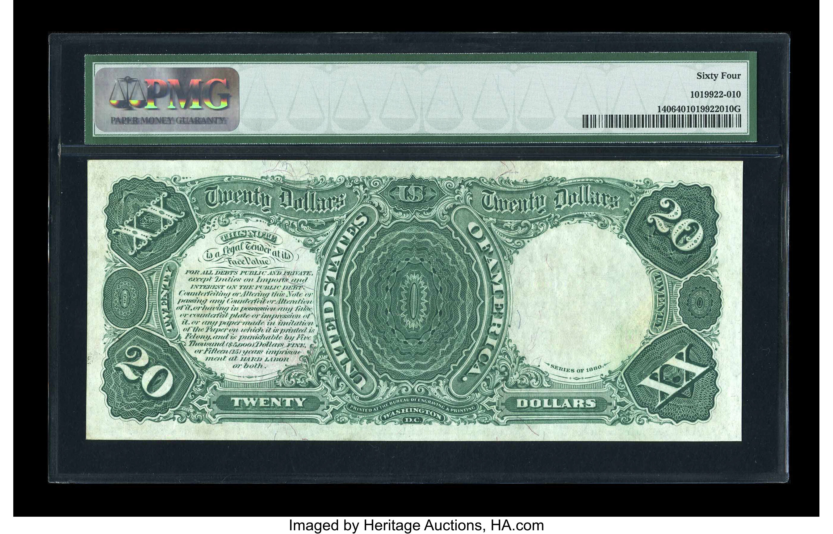 image for: Fr. 140 $20 1880 Legal Tender PMG Choice Uncirculated 64....