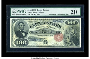 image for: Fr. 181 $100 1880 Legal Tender PMG Very Fine 20....