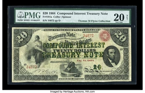 image for: Fr. 191a $20 1864 Compound Interest Treasury Note PMG Very Fine 20 NET....