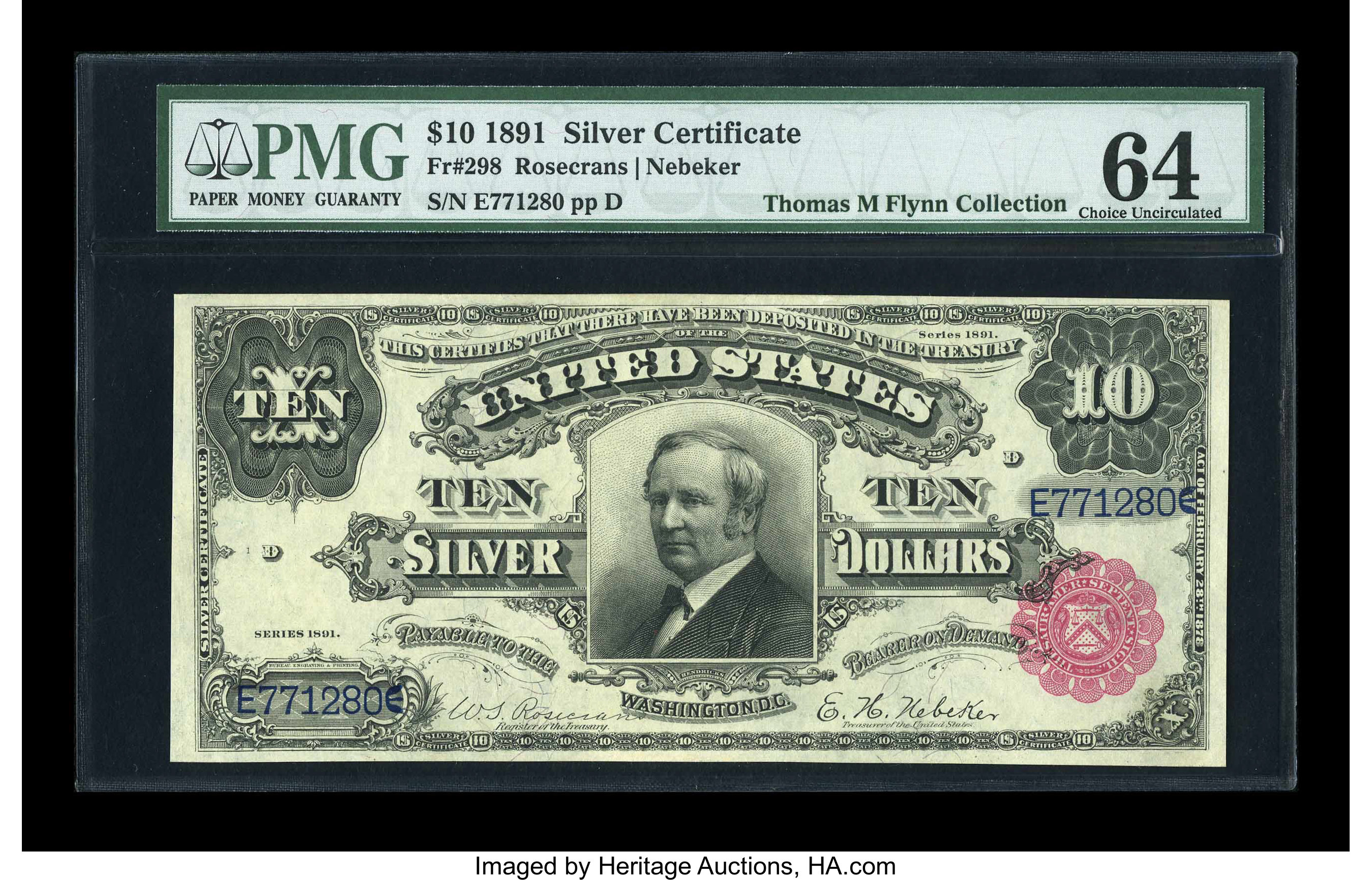 image for: Fr. 298 $10 1891 Silver Certificate PMG Choice Uncirculated 64....