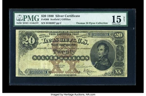 image for: Fr. 309 $20 1880 Silver Certificate PMG Choice Fine 15 NET....