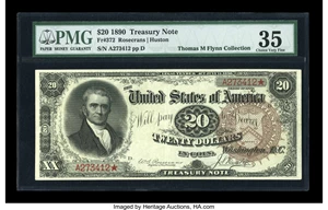 image for: Fr. 372 $20 1890 Treasury Note PMG Choice Very Fine 35....