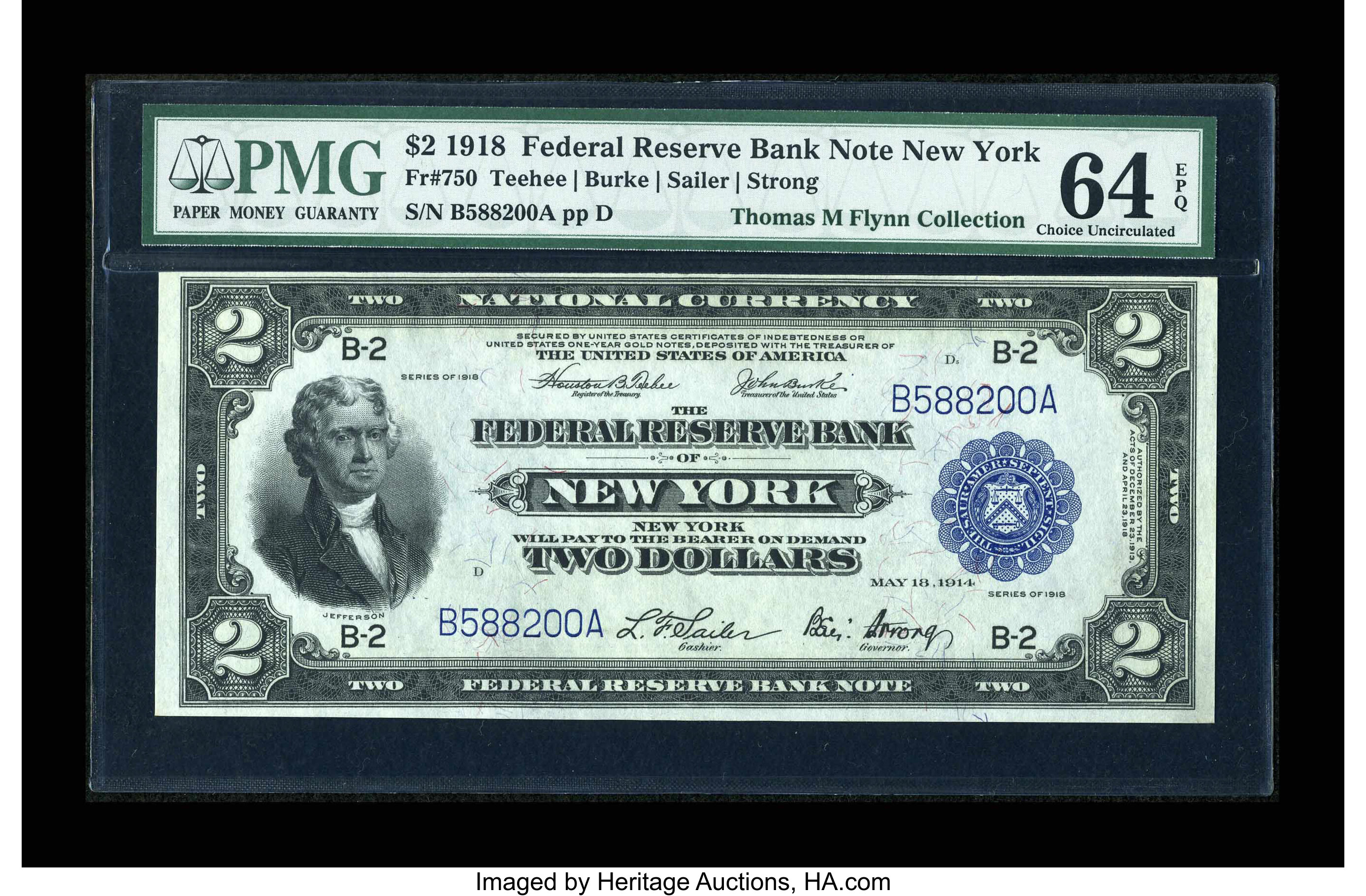image for: Fr. 750 $2 1918 Federal Reserve Bank Note PMG Choice Uncirculated 64 EPQ....