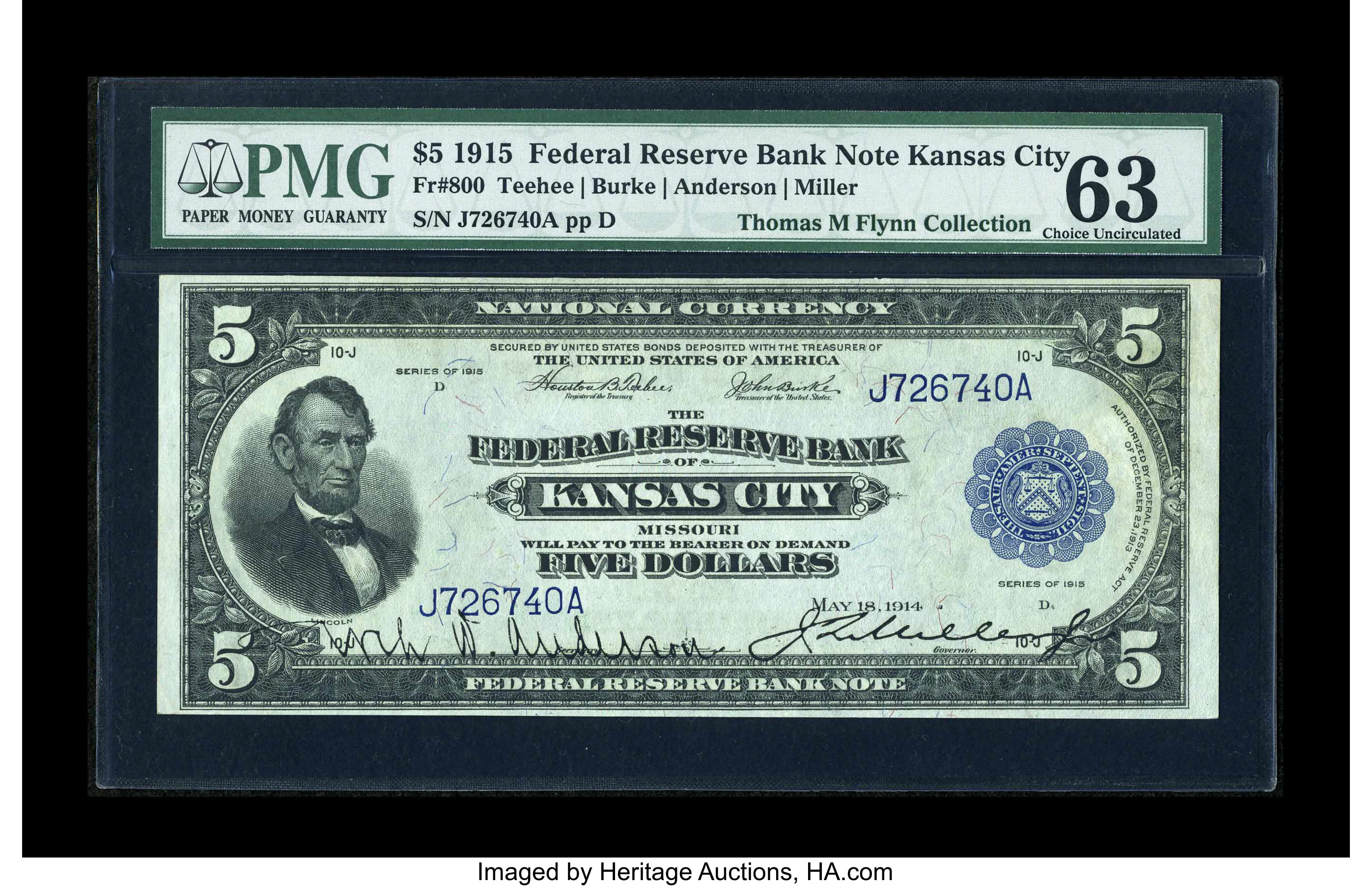 image for: Fr. 800 $5 1915 Federal Reserve Bank Note PMG Choice Uncirculated 63....