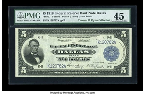 image for: Fr. 807 $5 1918 Federal Reserve Bank Note PMG Choice Extremely Fine 45....