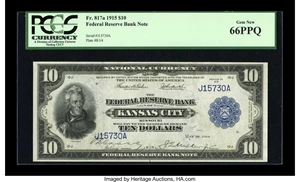 image for: Fr. 817a $10 1915 Federal Reserve Bank Note PCGS Gem New 66PPQ....