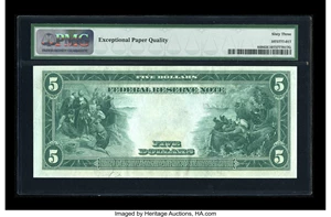 image for: Fr. 848 $5 1914 Federal Reserve Note PMG Choice Uncirculated 63 EPQ....
